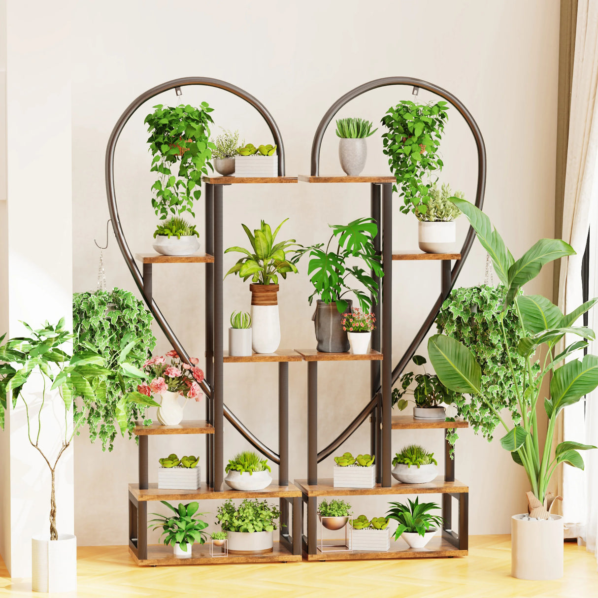 6 Tier Metal Plant Stand, Creative Half Heart Shape Ladder Plant Stands for Indoor Plants Multiple, Black Plant Shelf Rack