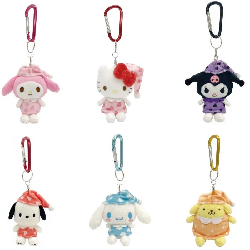 Kawaii Sanrio Plush Pajamas Keychain Hello Kitty Kuromi Cinnamoroll My Melody Cute Plush Toys Doll Car Key Bag Pendant Toys Gift