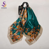 Spring And Autumn Female Satin Scarf,Big Square Scarves Hijabs Printed,Women Scarf,Purple Polyester Silk Scarf Shawl 90*90cm