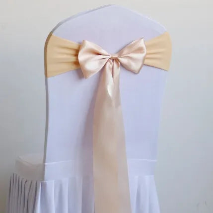 10pcs/50pcs Satin Spandex Chair Bow Band Ribbon Chair Tie Party Banquet Event Wedding Decoration Knot Stretch Chair Bow Sashes