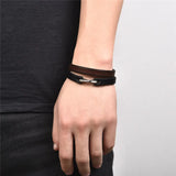 Fashion American Retro Vacation Leather Bracelet For Men Classic S Shape Clasp Hiphop Stainless Steel Charm Bracelet Wholesale