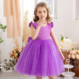 Elegant Short Pink Toddler Flower Girl Dresses Birthday Tulle Sleeveless Bow Pearls Princess Wedding Party Gown for Kids Baby