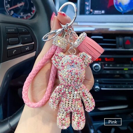 Cartoon Diamond Crystal Bow  Bear Car Pendant Mirror Hanging Ornaments Bling Car Interior Decoration Women Accessories