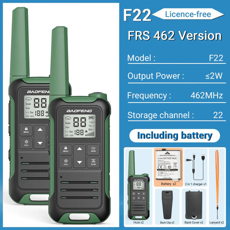 2pcs Baofeng F22 PMR FRS Walkie Talkie Type-c Charging Portable Mini Communication Radio Profesional Two Way Radio For Camping