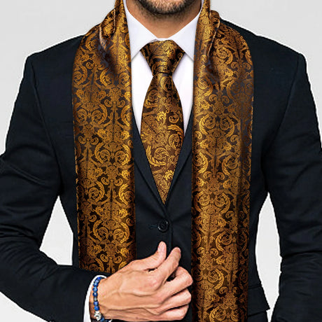 New Fashion Men Scarf Tie Set Blue Gold Jacquard Paisley Silk Autumn Winter Hanky Cufflink Casual Business Shawl Gift Barry.Wang