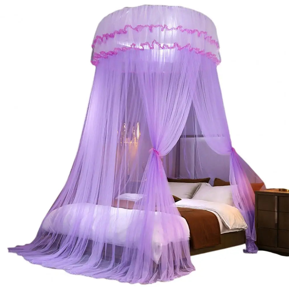 Breathable Hanging Mosquito Net Top Hook Lace Bed Canopy Encrypted Mesh Round Dome Court Style Crib Canopy Bedroom Decoration