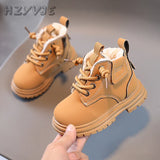 New Children's Fashion Boots Winter Thickened Boys Girls' Anti Slip Warm Leather Boots Side Zipper Solid Color Kids Casual Shoes