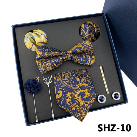 Men's Tie Set Gift Box Fashion Brand Bowtie Pocket Squares Brooch Cufflinks Clip Suit For Men Business Necktie Wedding Party Tie