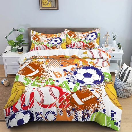 Football Duvet Cover Set 3D Print with Blue Crack Cool Sport Comforter Cover King Size for Kids Boys Girl Polyester Bedding Set