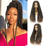 SOKU Braided Wig Middle part Lace Wig With Faux Locs Crochet Braid Hair 26 Inch Long Dreadlock Ombre Brown Synthetic Braids Wigs