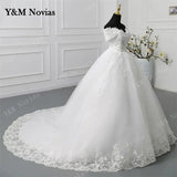 Y&M Novias Off Shoulder Plus Size Vestido De Noiva 2024 Wedding Dress Long Train or Floor Appliqes Pearls Bridal Tulle Mariage