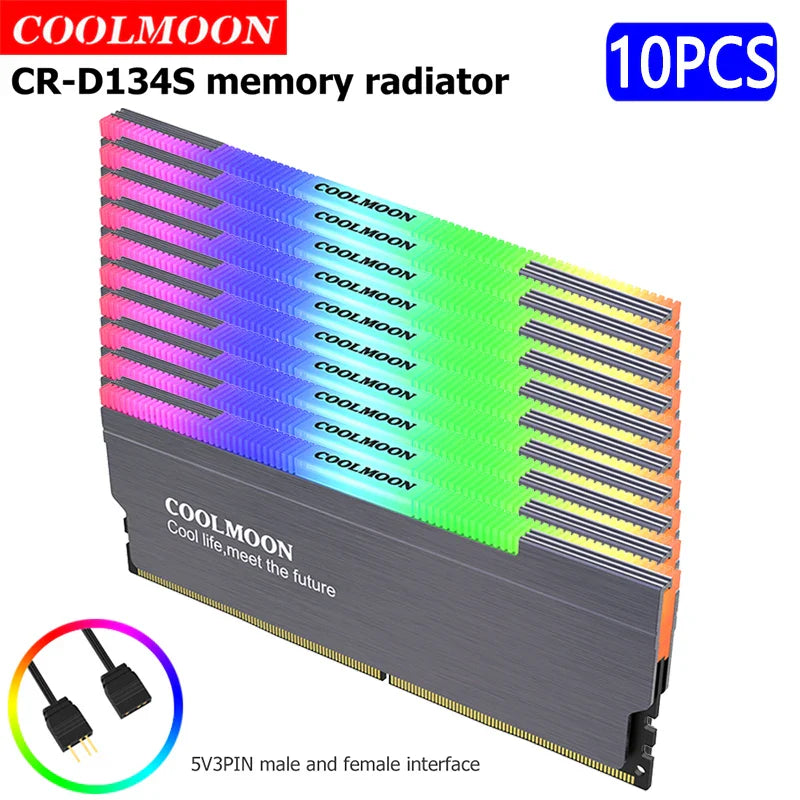 COOLMOON CR-D134S RAM Heat Spreader 5V 3PIN Male/Female Addressable Memory Cooler Heatsink Support RGB Controller for Desktop PC