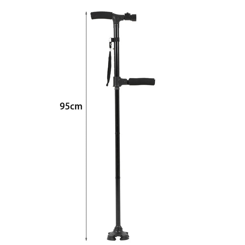 95cm Folding Trekking Poles Double Handle Walking Sticking With Flashlight Telescopic Crutches For Elderly People Trusty Sticks