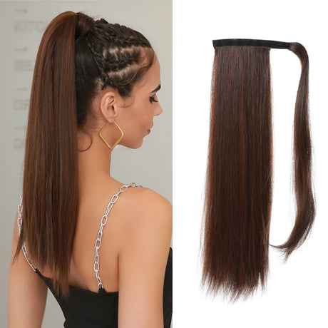 LOUIS FERRE Straight Ponytail Extension 26 inch Pony Tail Natural Long Ponytails Wrap Around Synthetic Hairpieces for Women Girl