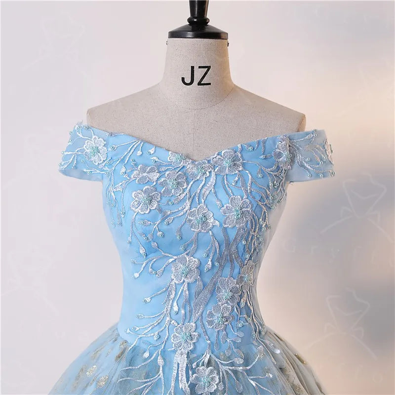 Light Blue prom cocktail dresses The Shoulder Evening Banquet Party Ball Gown Princess Dress Elegant Adult Princess Dress