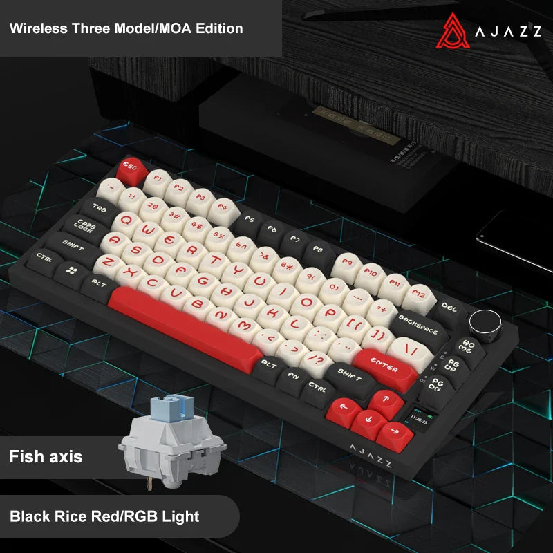 Ajazz Ak820 RGB Tri-Mode Gaming Mechanical Keyboard 82 Key Bluetooth 2.4GHz Wireless Gamer Keyboard Custom Gasket for Pc Laptop