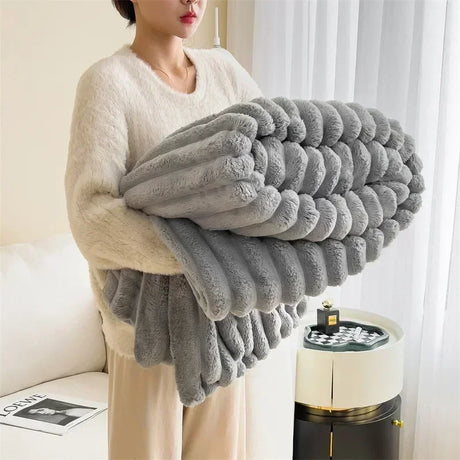 New Artificial Rabbit Plush Autumn Warm Blankets for Beds Soft Coral Fleece Sofa Throw Blanket Comfortable Thicken Bed Sheet