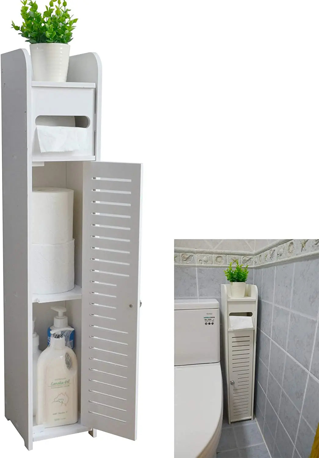 Small Bathroom Corner Floor Cabinet Toilet Vanity Cabinet Narrow Bath Sink Organizer Towel Storage Shelf for Paper Holder