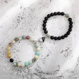 Hot Sale 2Pcs/Set Natural Stone Beads Bracelet For Lovers Distance Heart Magnet Couple Bracelets Friendship Fashion Jewelry Gift