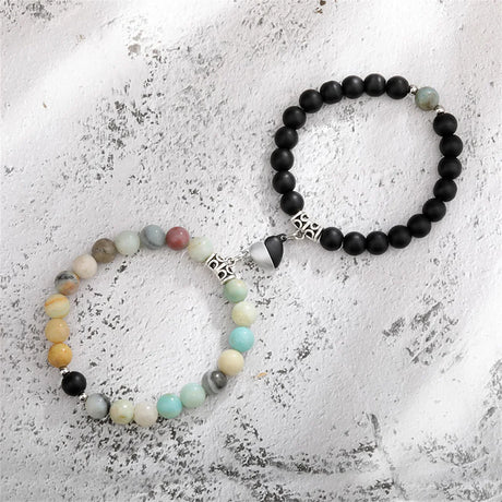 Hot Sale 2Pcs/Set Natural Stone Beads Bracelet For Lovers Distance Heart Magnet Couple Bracelets Friendship Fashion Jewelry Gift