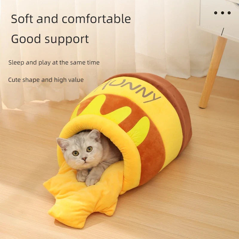 Honey Pot Warm Cat Bed Winter Deep Sleep Nest Hiding House and Habitats Inside Thick Padded Home Supplies Products Accessories