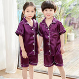 Girls Pink Satin Pajamas Sets Children's 2pcs Nightgowns Loungewear Boys Silk Pyjamas Teenager Nightgowns Sleepwear for 2-14T