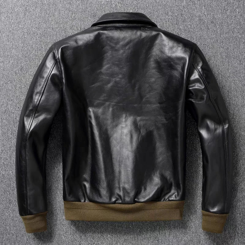 A2 Men's Bomber Jacket Tea Core Horse Leather Cropped Motorcycle Jacket Natural Leather Loose Coat Military Men's Leather Jacket