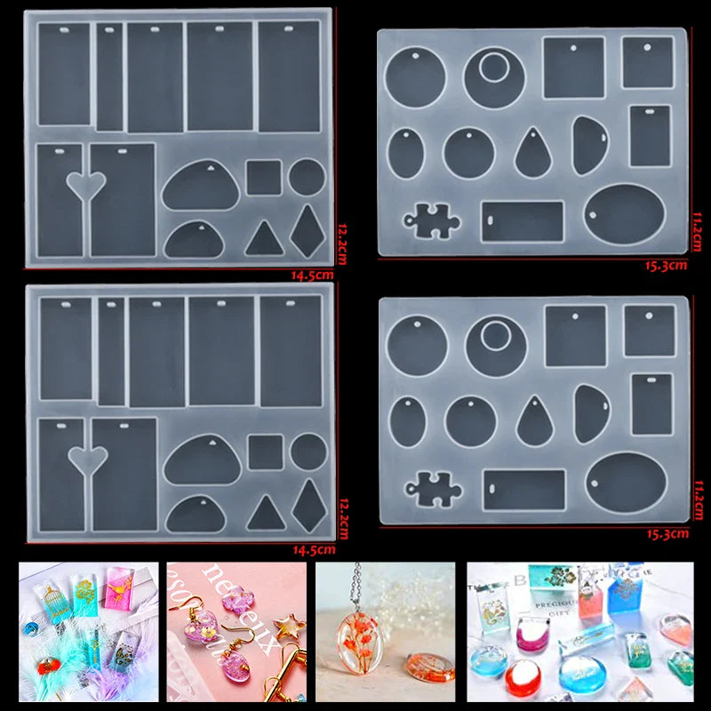 Resin Molds Silicone Kit with Epoxy Resin Supplies Dried Flowers Foil Flakes Necklace Cord Earring Hooks for DIY Jewelry Making