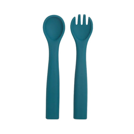 Food Grade Baby Soft Silicone Spoon Fork Set Toddler Training Tableware Non-Slip Kids Solid Color Feeding Utensils For Boy Girls