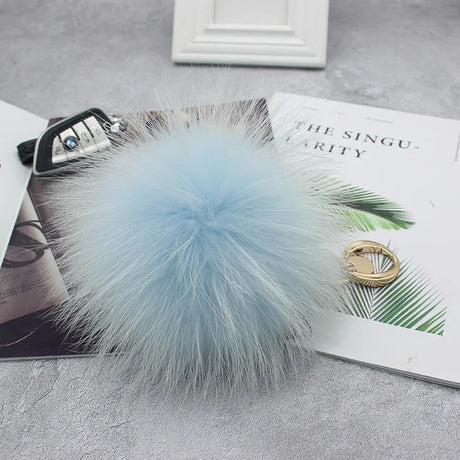 Big Size 15cm Real Fox Fur Ball Keychain Natural Raccon Fur Tassels Leather Strap Key Chain Ring Pendant For Women Charm f278