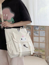 Sanrio Cartoon Cute Kuromi Shoulder Crossbody Tote Bag High School and College Student Canvas Bag for Class Tuition Bag