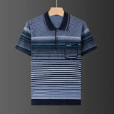 Male Clothes Casual Short Sleeve Polo-Neck Shirt 2023 Summer Fashionable Pockets Spliced Korean Striped Shirt T-shirt for Men