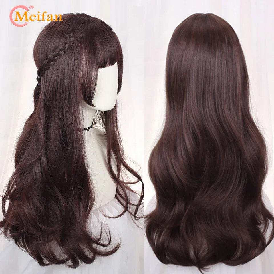 MEIFAN Synthetic Long Straight Lolita Wig with Bangs Wig Girl Cute Mixed Black Red Blonde Cosplay Party Halloween Harajuku Wig