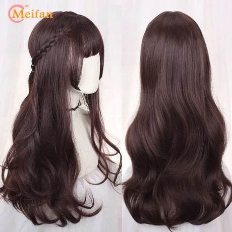 MEIFAN Synthetic Long Straight Lolita Wig with Bangs Wig Girl Cute Mixed Black Red Blonde Cosplay Party Halloween Harajuku Wig