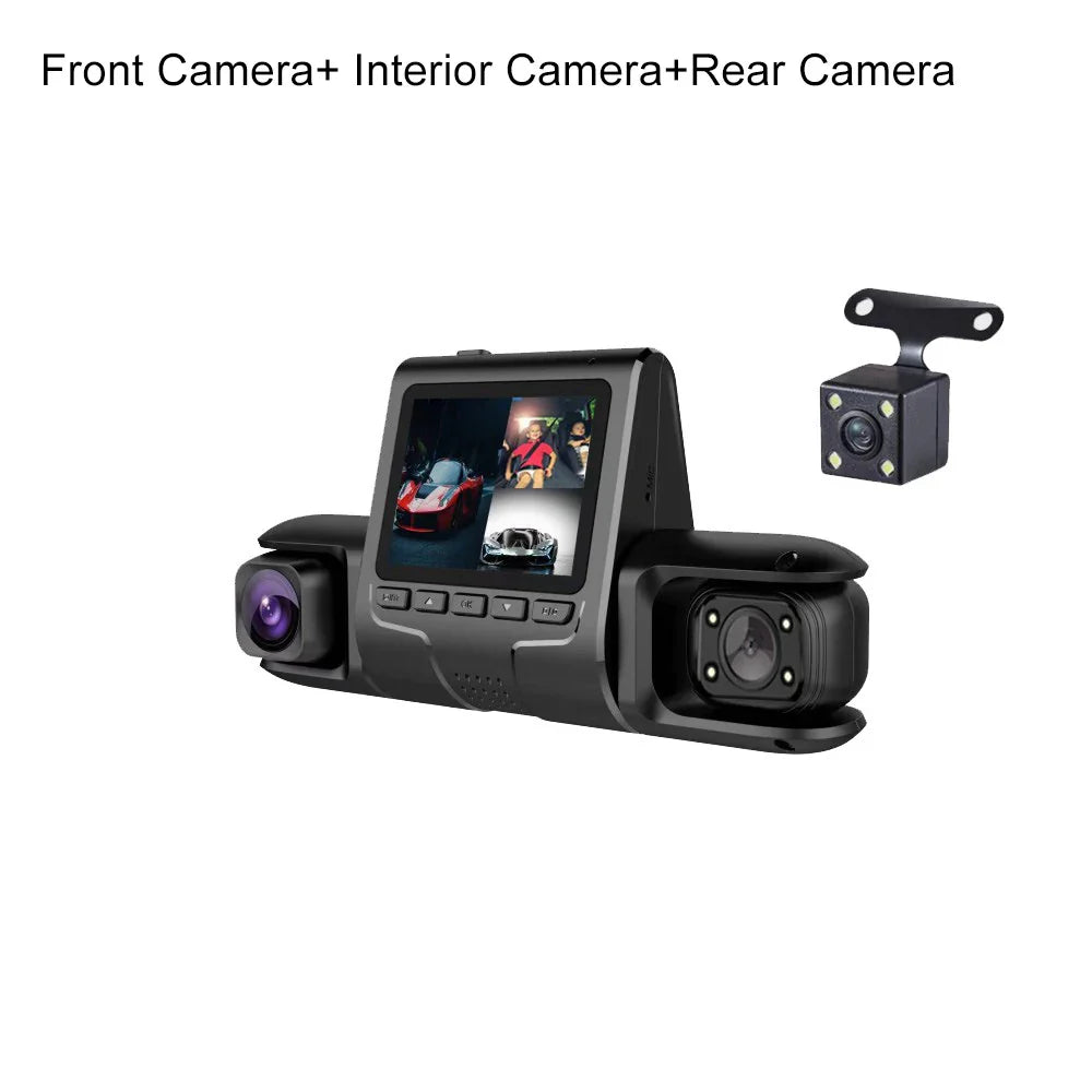 3 Camera Lens Car DVR Dash Camera HD 1080P IR Night View 3-Channel Dash Cam Video Recorder Loop Recording Parking Monitor 2023