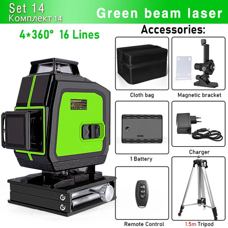 Clubiona 16/12 lines professional Super powerful Green Lines Laser Level With 4000mAh Li-ion Battery Remote Control pulse mode