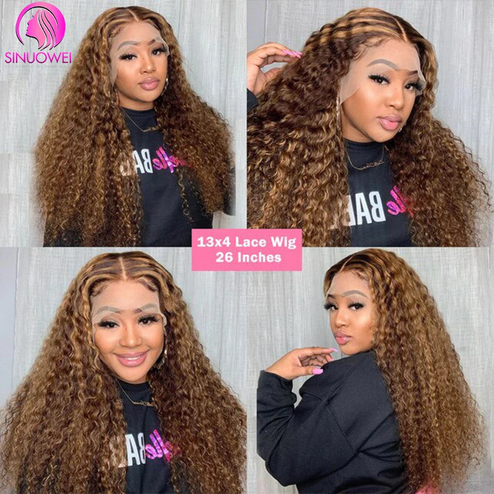 32 Inch Highlight Wig Human Hair 13x6 Water Wave Honey Blonde Lace Frontal Human Hair Wigs for Women Curly Wave Lace Front Wig