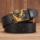 3.5CM V Buckle Cowskin Genuine Leather Belt Quality Alloy Automatic Buckle Print Wasitbad Strap Gift Bussiness Male Belt Men