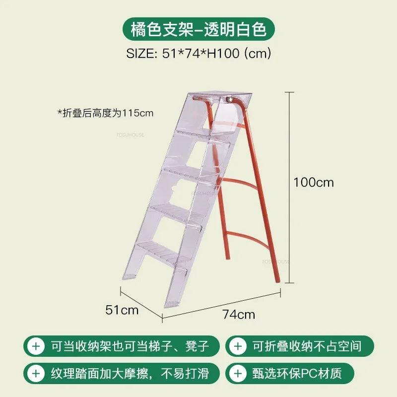 Modern Home Folding Ladder Transparent Acrylic Step Ladders Japanese Portable Telescopic Ladder Rack Creative Stairs Step Stool