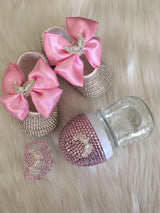 Dollbling Luxury Baby Bottles and Shoes Headband Set Keepsake Diamond Tutu Outfit Red Bottom Little Girl Baptism Shoes