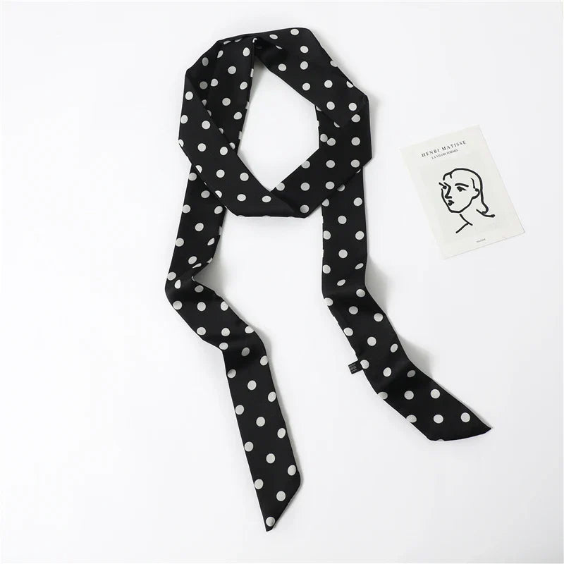 Long Silk Skinny Scarf Women Neck Hair Band Solid Printed Foulard Neckerchief Hairscarf Female Fashion  Handle Ties Ribbon