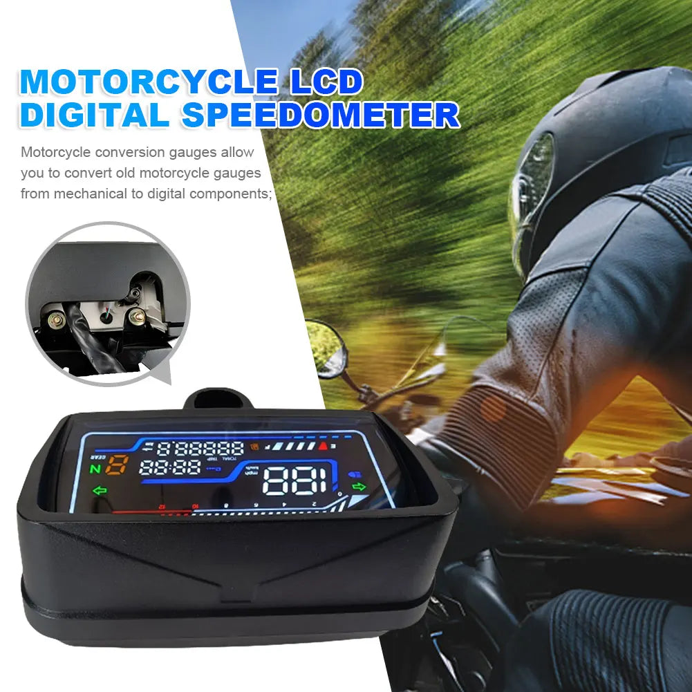 LCD Display Motorcycle Speedometer with Clock Digital Gauge Instrument Digital Odometer Tachometer USB Charging for CG125-CG150