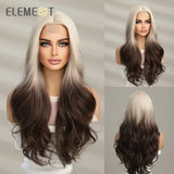 ELEMENT Elegant Part Front Lace Synthetic Wig Short Medium Straight Wavy Black Hair Wigs for Women Ladies Daily Party Natural