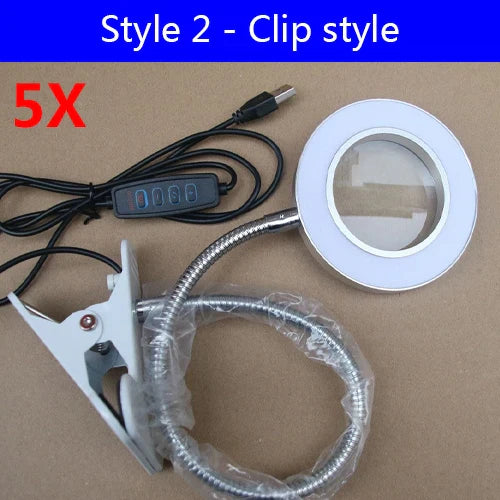 5x 30x Flexible Clamp-on Table Lamp with LED Light Third Hand Soldering Tool Desk Clamp USB Magnifier Welding/Reading Table Lamp