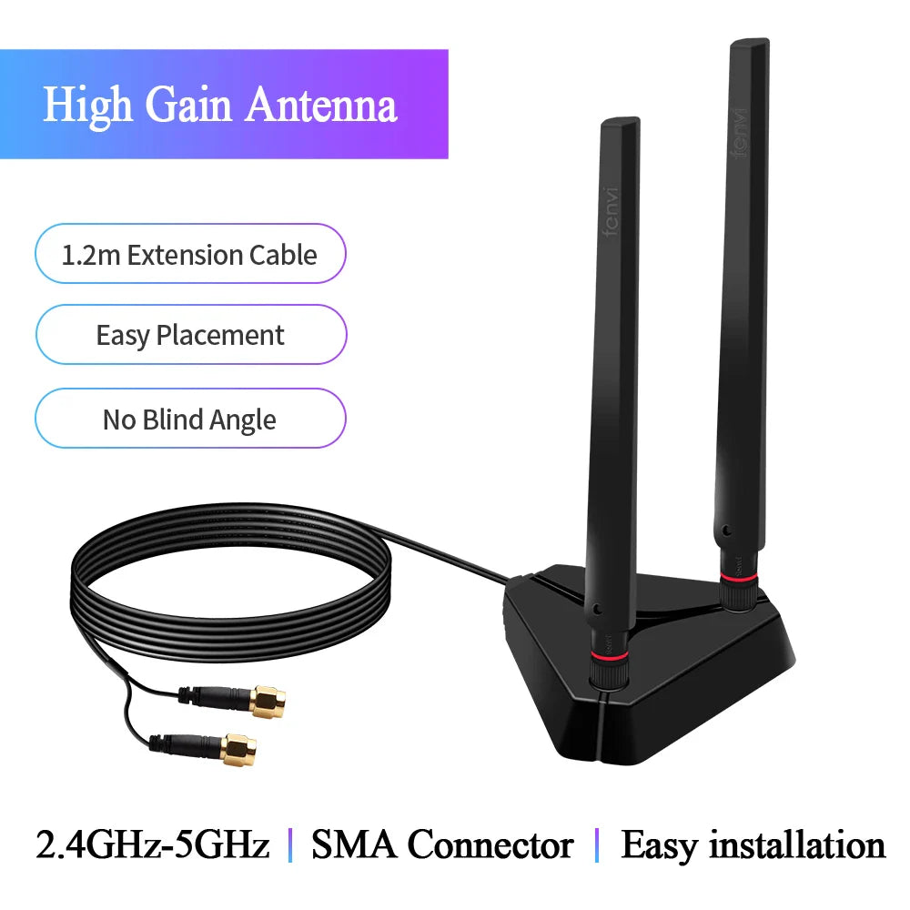 FENVI Antenna High Gain Dual Band 2.4G/5Ghz Extended Base Antennas For Intel AX210 AX200 WiFi Card Desktop Wireless PCIe Adapter