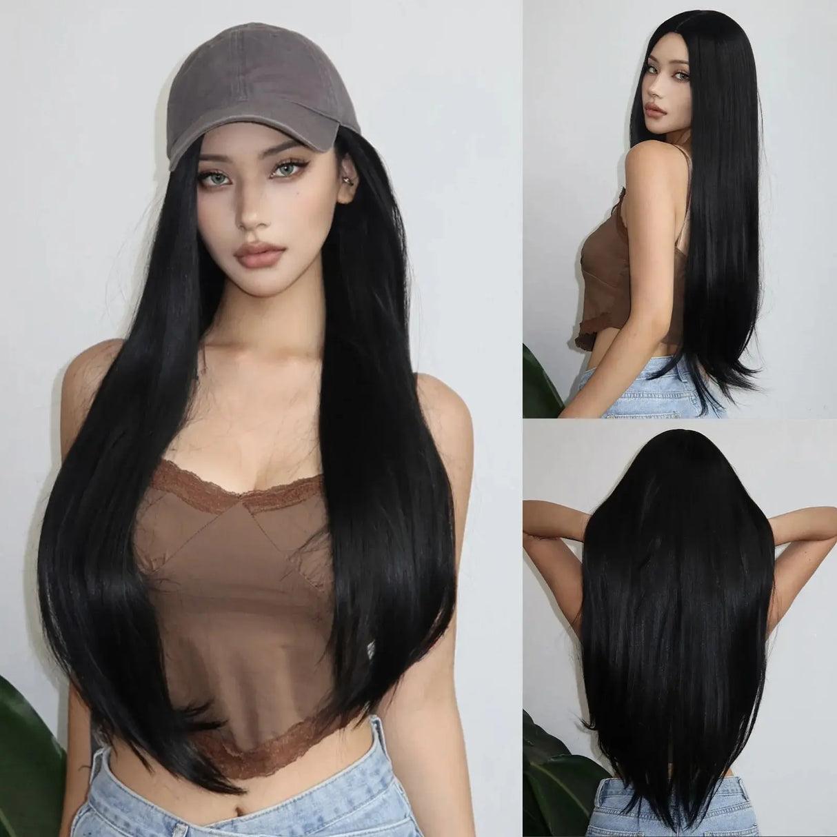 Natural Black Long Straight Synthetic Women Wigs Middle Part for Women Afro Daily Cosplay Party Heat Resistant Fiber Wig