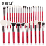 BEILI Red Eye Makeup Brushes Set Professional Natural hair Eyeshadow Foundation Powder Blush highlighter Brush Kit Make Up Tool