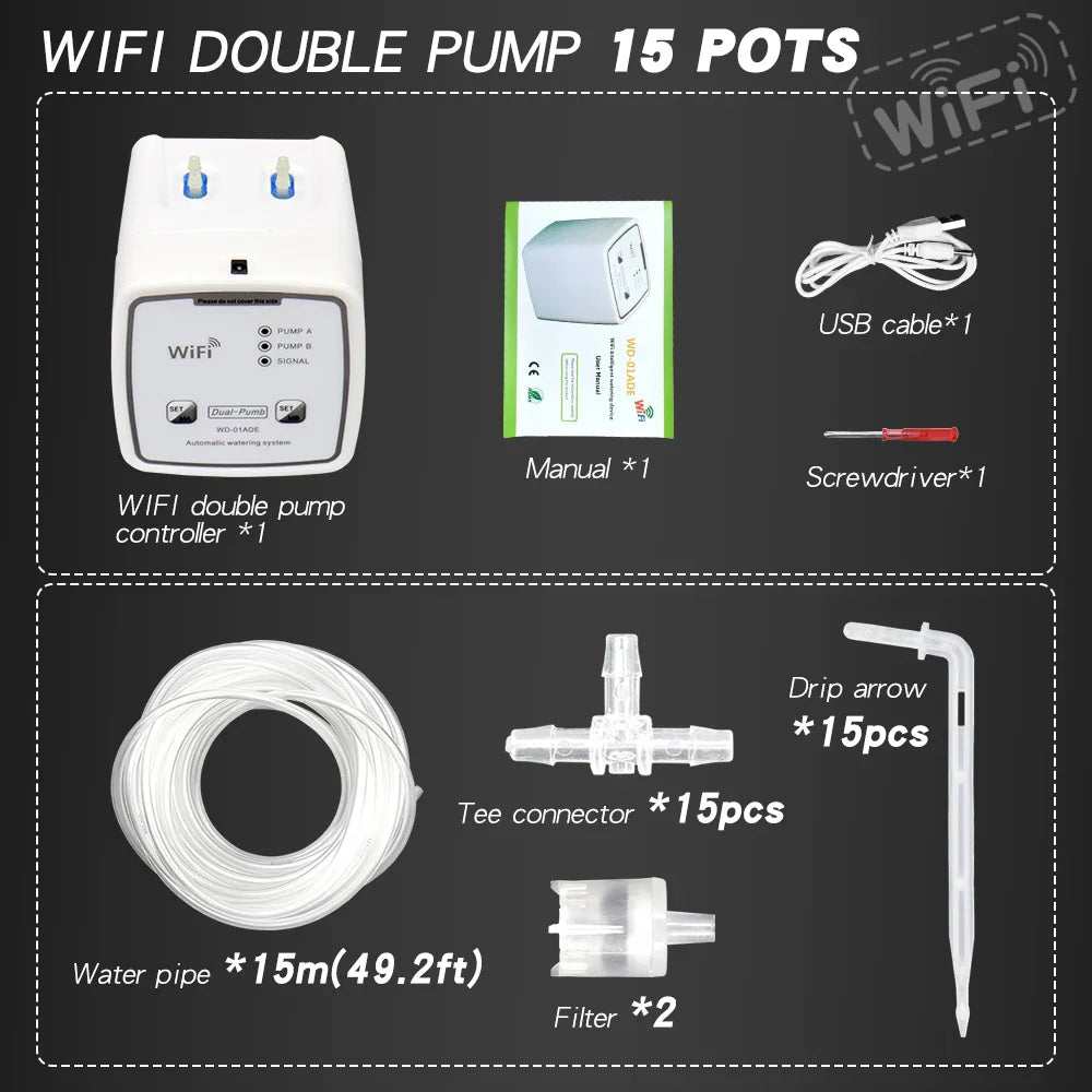 WIFI Intelligent Watering Device Double Pump Timed Automatic Drip Irrigation System Remote APPController for Garden Plant Flower