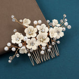 Silver Color Flower Hair Comb Clip Girls Handmade Alloy Pearl Hairpin Bridal Tiaras Wedding Hair Accessory Crystal Hair Jewelry