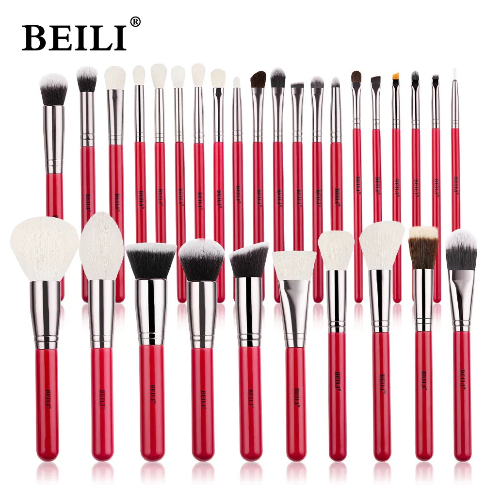 BEILI Red Eye Makeup Brushes Set Professional Natural hair Eyeshadow Foundation Powder Blush highlighter Brush Kit Make Up Tool